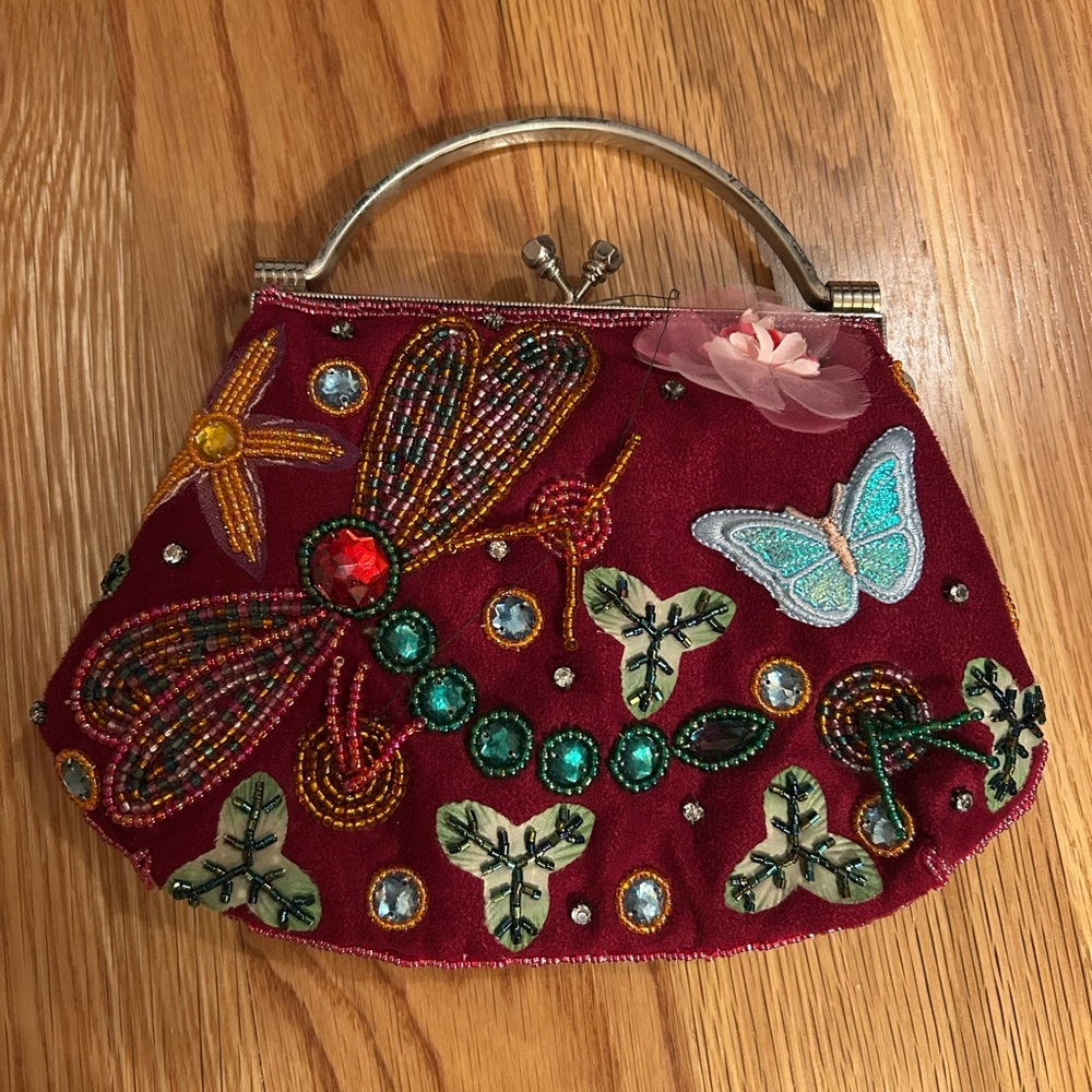 NWOT Embellished Red Handbag with Beaded Design